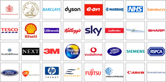 Grafisk visning af logoer fra virksomheder, der bruger Galleon produkter